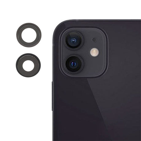 Pièce compatible Caméras Lentilles caméra arrière + contours iPhone 12 Mini Noir