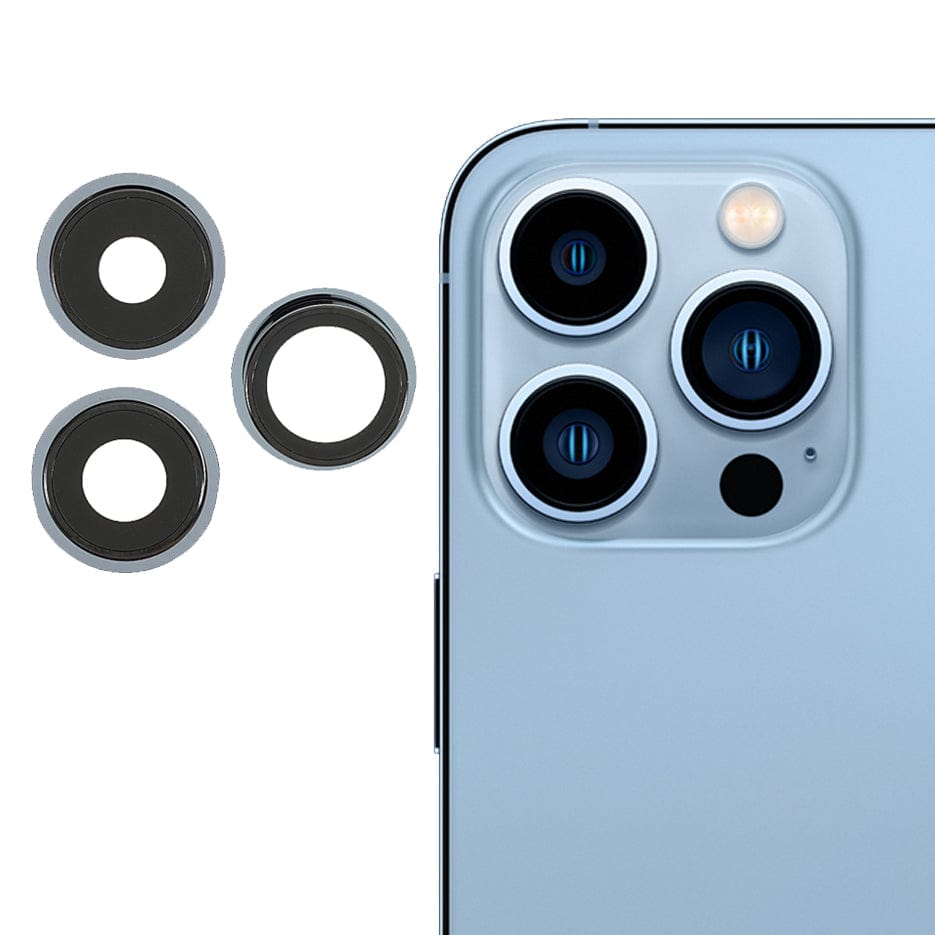 Pièce compatible Caméras Lentilles caméra arrière + contours iPhone 13 Pro Bleu