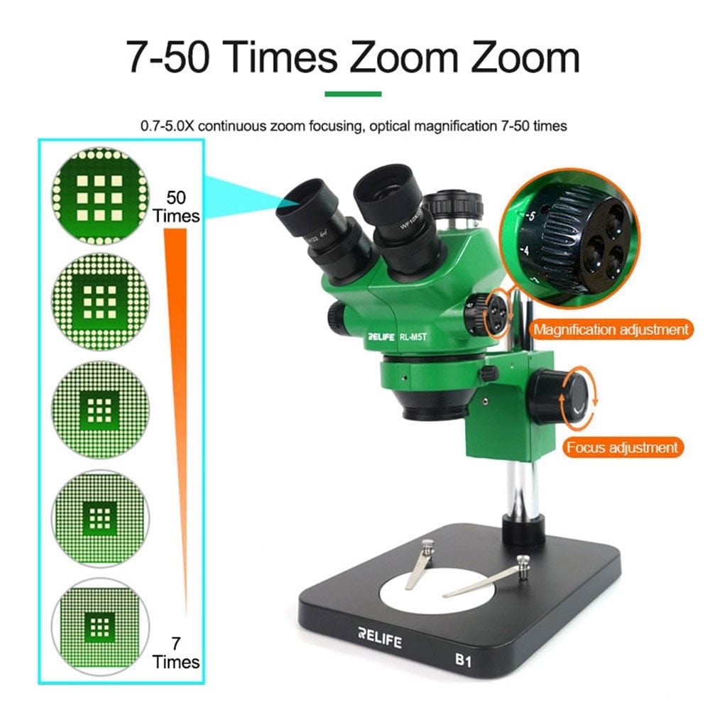 Livraison gratuite Microscope Trinoculaire RELIFE RL-M5T-B1 HD 0.7-5X avec Lumière LED