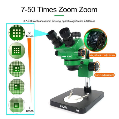 Livraison gratuite Microscope Trinoculaire RELIFE RL-M5T-B1 HD 0.7-5X avec Lumière LED