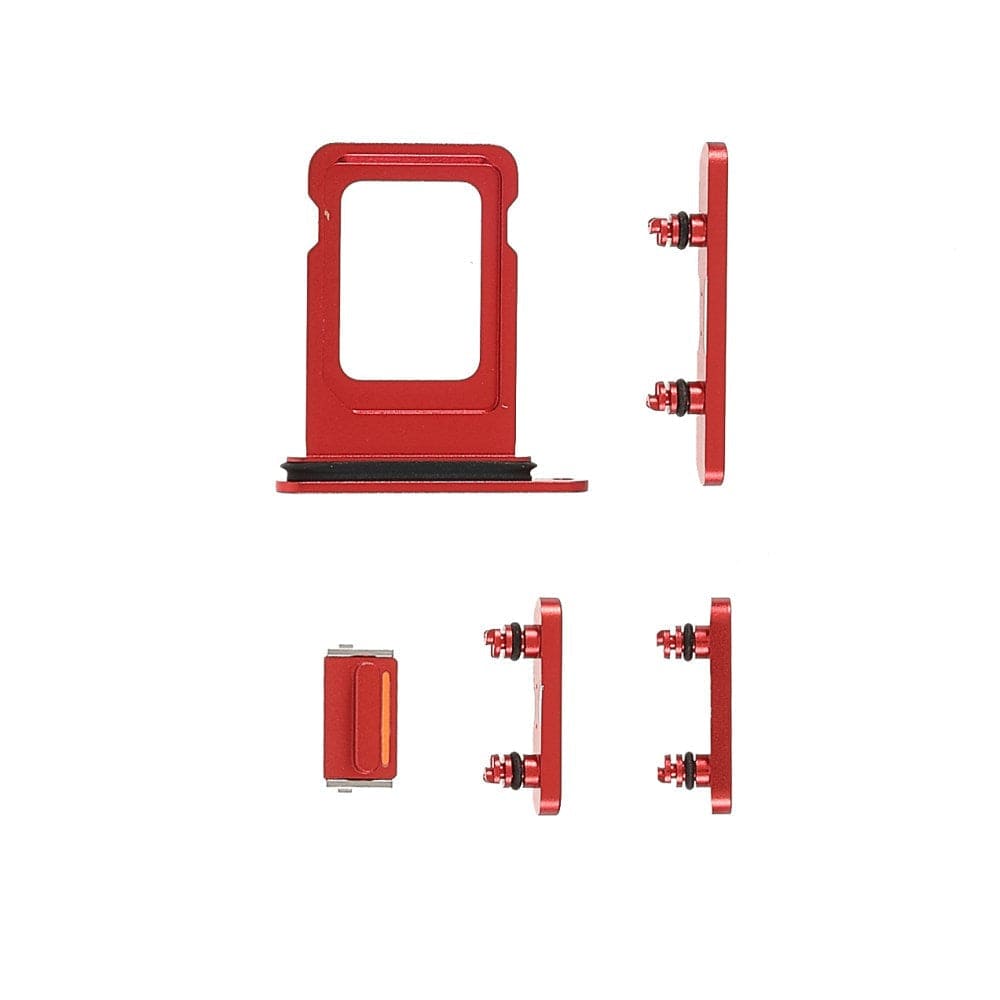 Pièce compatible Composants Pack boutons volume + vibreur + power + Tiroir SIM iPhone 13 Rouge