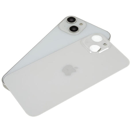 Pièce compatible Vitres arrières Vitre arrière (Adhésif) iPhone 14 Blanc (Version BIG HOLE)